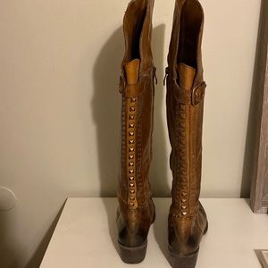 Over the knee two tone boots- used and well loved. They zip on the sides.